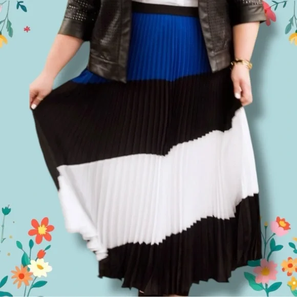 NWT Lane Bryant Blue, Black & White Colorblock Pleated Maxi Skirt Size 26/28 - Picture 2 of 14